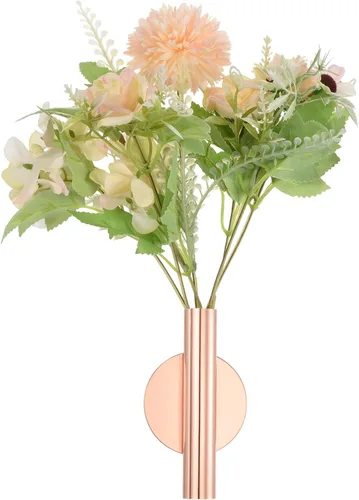 Miniatura 4 de PATIKIL Florero de tubo floral de metal montado en la pared, estante de florero de flores secas para decoración de exhibición, oro rosa