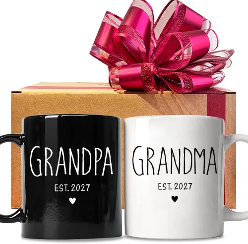 FALJIOK Taza de café para abuelos, regalos por primera vez 2027, promocionado a abuelos, abuela y abuelo 2027, regalos de anuncio de embarazo para