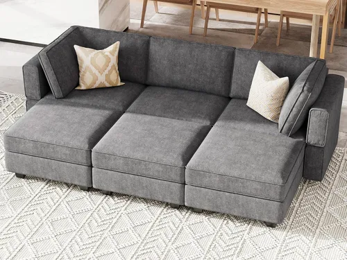 Miniatura 19 de Belffin - Sofá seccional modular con cama oculta, sofá seccional convertible para sala de estar. Sofá color gris claro