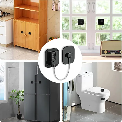 Miniatura 7 de Cerradura de refrigerador, cerradura de combinación resistente para congelador y armarios, fácil de instalar, no necesita llaves, pestillo de Negro