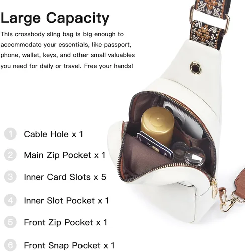 Miniatura 23 de Telena Bolso bandolera para mujer, bolso cruzado para mujer, cangurera de cuero vegano con correa ajustable