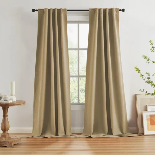Miniatura 22 de Paneles de cortinas de ventana 100% opacas, con trabillas traseras, bolsillo para barra, gancho, cinturón, aspecto plisado, cortinas para sistema