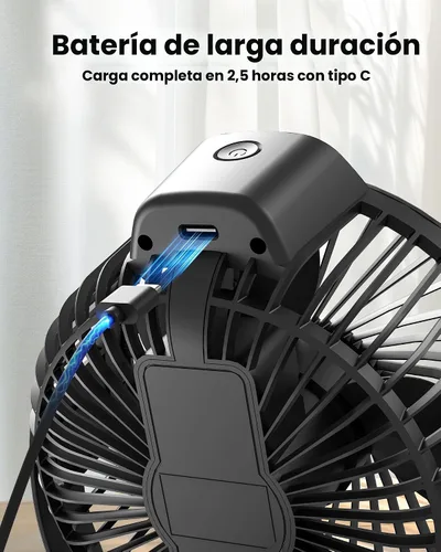 Miniatura 5 de Koonie - Ventilador portátil con clip, pequeño ventilador USB a batería, ventilador mini recargable de 3 velocidades con pantalla LED, ventilador