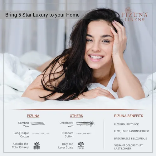 Miniatura 3 de Pizuna 100% Cotton Duvet Cover Set Twin Size - Percale Weave Long Staple Combed Cotton Duvet Cover (68" x 86") with 4 Corner Ties & Button Closure