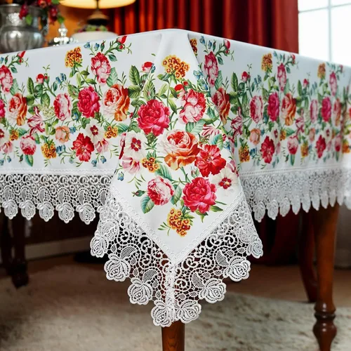Miniatura 8 de SUTAVIA Mantel de encaje floral impermeable, rectangular, lavable, para el hogar, vacaciones, Acción de Gracias, Navidad, fiesta, comedor