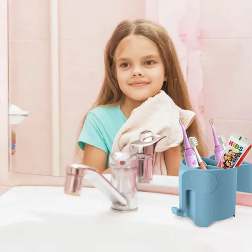 Miniatura 6 de Soporte para cepillo de dientes de elefante para niños pequeños, con ventosa, bonito soporte para cepillos de dientes para niños, para baño, con 3