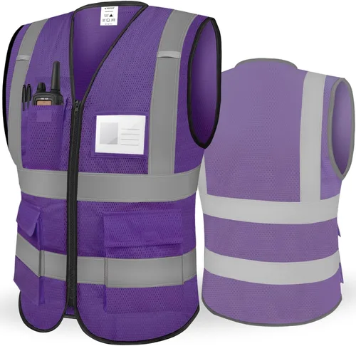 Miniatura 26 de TICONN Chaleco de seguridad reflectante de alta visibilidad Clase II de malla para mujeres y hombres Cumple con los estándares ANSI Blanco