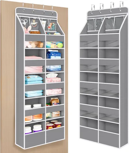Miniatura 31 de Univivi Organizador para colgar sobre la puerta con 5 estantes de tela, organizador de almacenamiento para puerta con 4 bolsillos grandes y 3