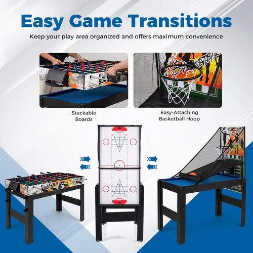 Miniatura 5 de Goplus Mesa de juego múltiple 14 en 1, mesa de juego combinada con futbolín, hockey de aire, piscina, tenis de mesa, baloncesto, ajedrez, damas