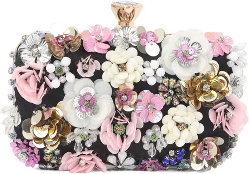 Oweisong Monederos de embrague de flores 3D para mujer, color dorado, formal, boda, fiesta, noche, bolsos de cadena, bolso de hombro floral