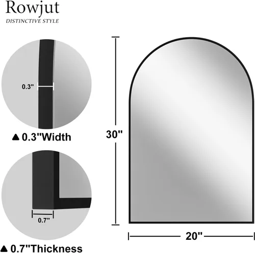 Miniatura 2 de Rowjut Espejo de pared en forma de arco de 30 x 20 pulgadas, espejo decorativo de pared y baño con marco de hierro, espejos de pared superior