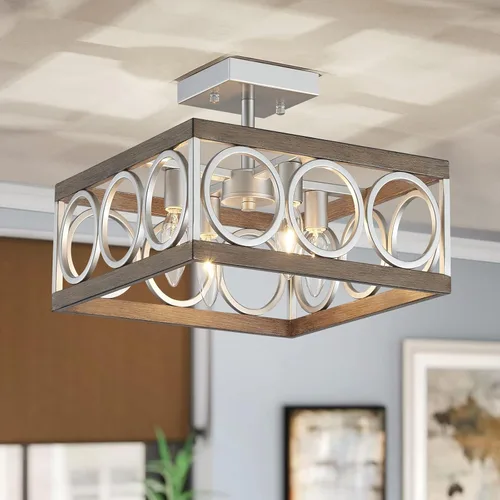 Miniatura 11 de XINGQI Candelabro moderno cuadrado de 17.7 pulgadas, 4 luces, lámpara colgante de granja para comedor, sala de estar, dormitorio, isla de cocina