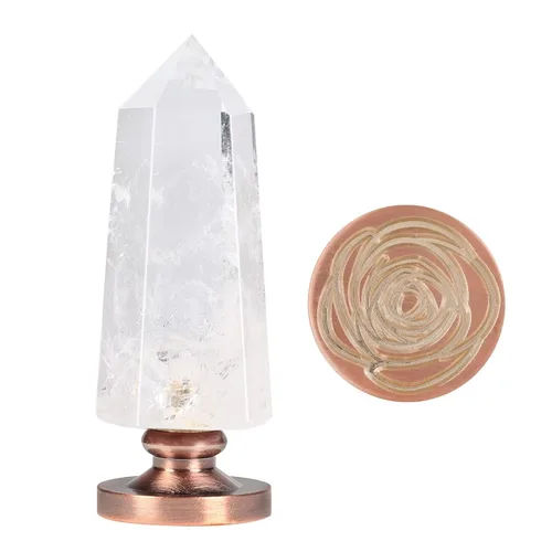 Miniatura 9 de Amogeeli Mango de cera de cristal de roca facetada con cabeza de cobre, sello hexagonal de cera de piedra puntiaguda para invitaciones de boda
