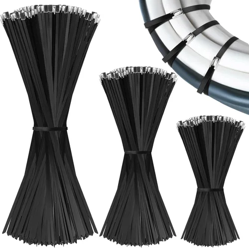 Therwen 300 Pcs Metal Zip Ties Heavy Duty 304 Stainless Steel Multi Purpose Self Locking Cable Ties for Exhaust Machinery Fence Farm Pipe Roof