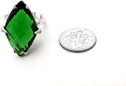 Miniatura 6 de R6495 Anillo moderno de plata de ley con forma de marquesa de helenita verde de lujo