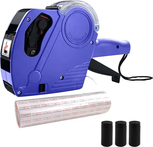 Hommtina MX-5500 Pistola de precio de 8 dígitos con 5000 etiquetas adhesivas blancas y 3 tintas adicionales, pistola de precios para marcado de Azul