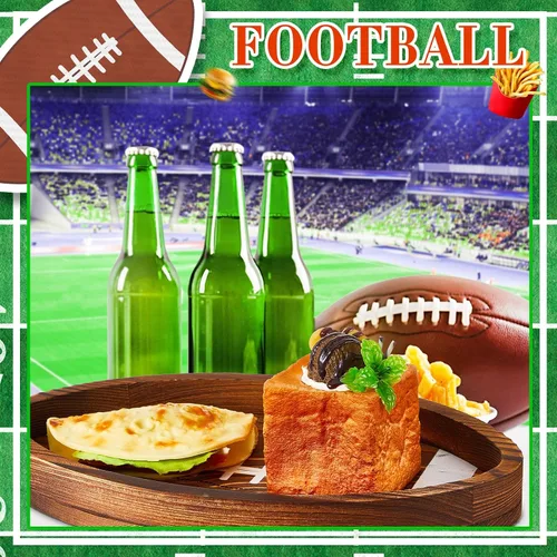 Miniatura 7 de Geetery 3 Piezas Bandejas y Fuentes de Servir de Fútbol Americano de Madera con Forma de Balón Platos de Fútbol Americano/Soccer Vajilla para Servir
