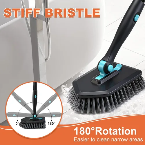 Miniatura 2 de Cepillo de limpieza de mango largo para ducha, cepillos de limpieza 3 en 1 con 3 cabezales de limpieza diferentes para limpieza de ducha, baño, Negro