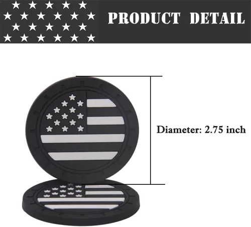 Miniatura 6 de ACODABLEM Paquete de 2 Posavasos para Portavasos de Automóvil, 2.75 Pulgadas Bandera Americana Juego de Almohadillas de Goma Suave Redondo Inserto