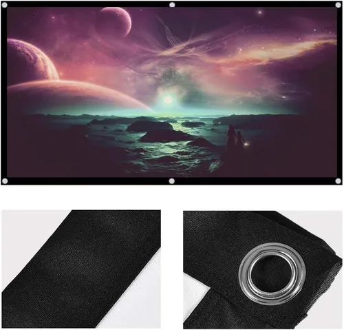 Miniatura 6 de ASHATA Pantalla de proyector 16:9 HD 4K Pantalla de proyección plegable portátil con bordes negros y agujeros para colgar para cine en casa, cine