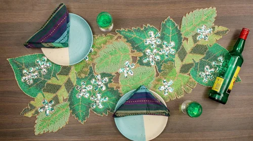 Miniatura 3 de Camino de mesa con cuentas de hojas verdes de 36 pulgadas de largo - Hermoso, elegante y sofisticado corredor decorativo brillante perfecto