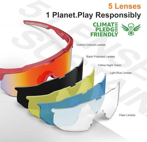 Miniatura 2 de HAAYOT Gafas de sol deportivas polarizadas para hombres y mujeres, jóvenes, béisbol, ciclismo, correr, softbol, ciclismo, 5 lentes Naranja bermellón