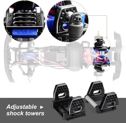 Miniatura 5 de HobbyPark Amortiguadores de aluminio de 2.323 in para TRX4M 1/18 Crawler Amortiguador Actualización con soportes de choque ajustables Torres de Negro