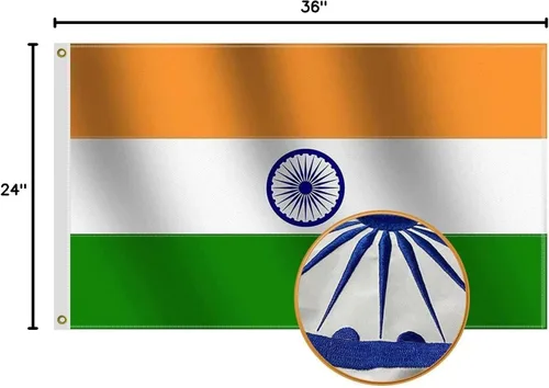 Miniatura 6 de Bandera de la India resistente de 2 x 3 pies, pequeña, de nailon 210D de más larga duración, chakra bordado de Ashoka, extremos de mosca de cuatro