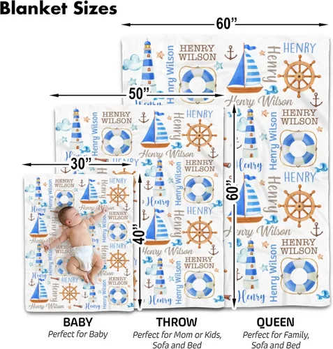 Miniatura 2 de Manta de bebé náutica personalizada, manta de bebé de vida oceánica, manta de bebé océano, manta de bebé con tema oceánico, manta de bebé con Sueños