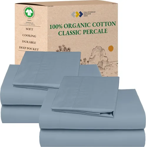 Miniatura 29 de California Design Den Sábanas King con Rayas, 100% Algodón Orgánico Percal, Juego de Sábanas de Bolsillo Profundo King y Fundas de Almohada - Raya
