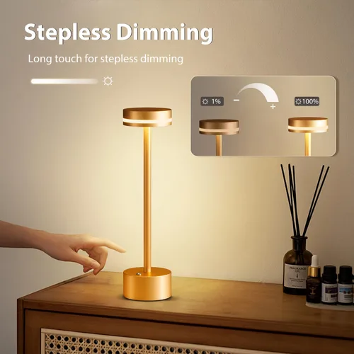 Miniatura 4 de Lámpara de mesa inalámbrica recargable dorada moderna, lámpara táctil de aluminio y batería operada de 4000mAh, lámparas de mesa LED de 3000K