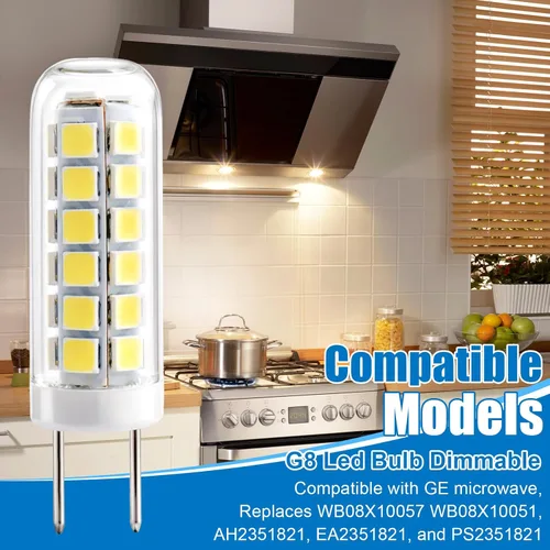 Miniatura 6 de Paquete de 2 bombillas LED G8 para microondas GE, 3 W, 120 V, 330 lúmenes, luz diurna 6000 K, reemplazo halógeno regulable de 25 W, compatible