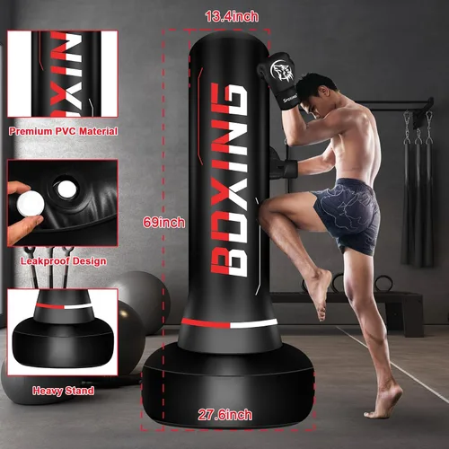 Miniatura 2 de Freestanding Punching Bag for Adult Teens, 70" Heavy Punching Bag with Boxing Gloves and Electric Air Pump for Beginners Kickboxing Training MMA