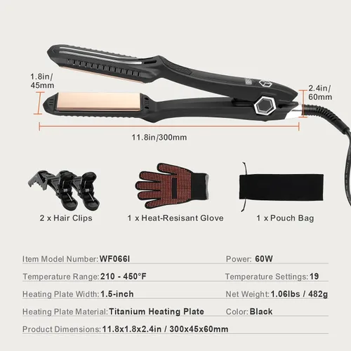 Miniatura 7 de Happybuy Plancha de pelo de titanio, ¡tu compañero de peinado ideal! Esta plancha de 1.5 pulgadas cuenta con calefacción por infrarrojos, una