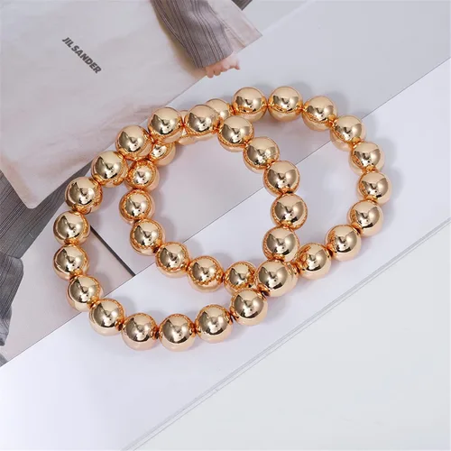Miniatura 6 de YBMYCM - Brazalete de cuentas chapadas en oro de 14 quilates, delicado y apilable, para mujeres y niñas
