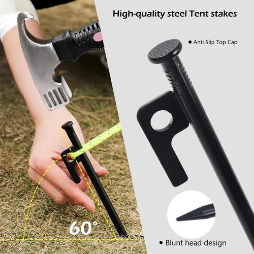 Miniatura 4 de Juego de 8 estacas para tienda de campaña y martillo de campamento, de metal resistente, ligero, con kit de martillo pequeño, para mujer, mazo