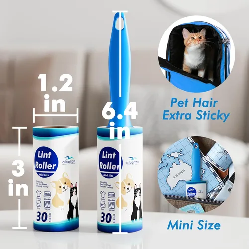 Miniatura 2 de Mini rodillos de pelusa extra pegajosos para viajes, 150 hojas de tamaño pequeño portátiles para eliminación de pelusa para mascotas y recogida