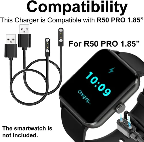 Miniatura 2 de Cargadores compatibles con reloj deportivo IOWODO R30 Pro de 1.85 pulgadas, paquete de 2, negro, CHGRR30PRO