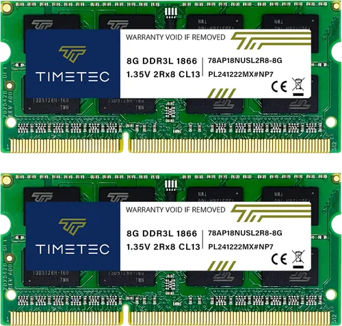 Timetec Kit de 16 GB (2 x 8 GB) DDR3L / DDR3 1866 MHz PC3L-14900 / PC3-14900 sin ECC sin búfer 1.35 V/1.5 V CL13 2Rx8 doble rango 204 pines SODIMM