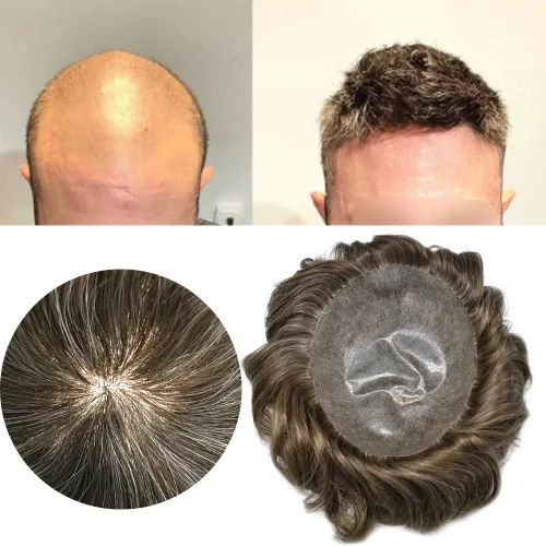 Miniatura 21 de Toupee Hair Piece For Men 100% Real Human Hair System Natural Looking Hairpieces For Men Hair Units Protesis Capilar Para Hombre 8''X10'' #610#6