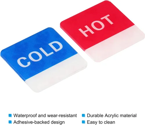 Miniatura 4 de PATIKIL Etiqueta autoadhesiva para agua caliente/fría, paquete de 3 pares/6 calcomanías cuadradas acrílicas para fregaderos de grifos, rojo/azul
