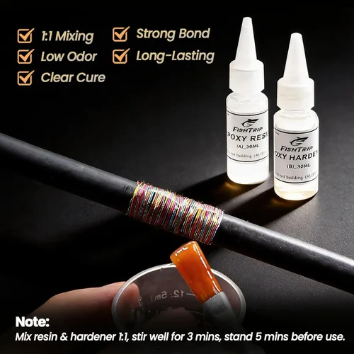Miniatura 4 de Kit de reparación de puntas de caña de pescar, kit completo de suministros de repuesto con 8 guías de caña de tamaño, 9 puntas de tamaño, adhesivo