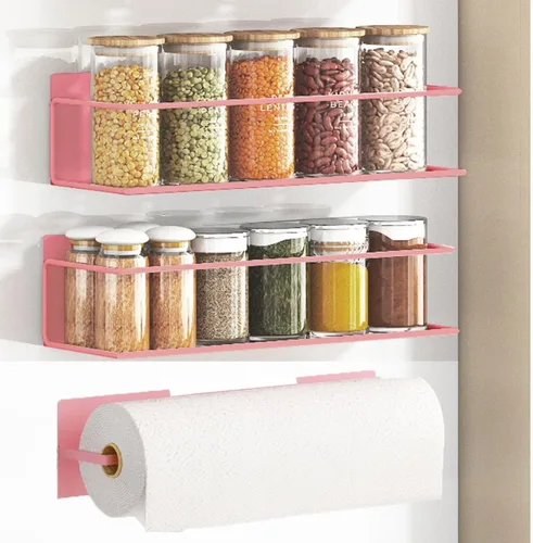 Miniatura 18 de Estante magnético para especias para refrigerador, estante magnético de ahorro de espacio para nevera negro, paquete de 2 con soporte magnético