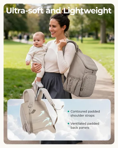 Miniatura 4 de BAGSMART Mochila para Pañales, Bolsa Grande para Pañales de Bebé, Bolsa Acolchada Esponjosa para Bebé para Mamá con Bolsillos Aislados de Acceso