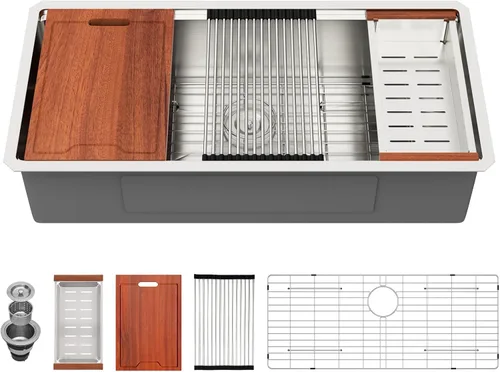 Miniatura 38 de Lordear - Fregadero de barra de 12 pulgadas bajo montaje, estación de trabajo, calibre 16, T304, 12 x 15, acero inoxidable, fregadero de cocina