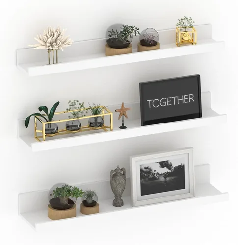 Miniatura 9 de Giftgarden Estantes flotantes de 16 pulgadas montados en la pared, estante de madera de grano de madera beige blanco cremoso para baño, dormitorio