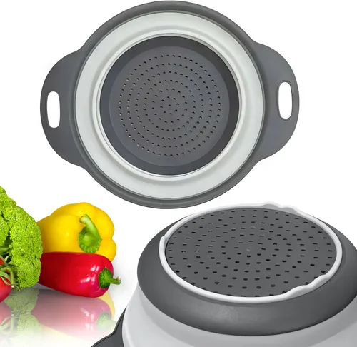 Miniatura 18 de Colador redondo de silicona azul plegable – Colador de cocina plegable pequeño colador plegable azul con asas de plástico para drenar verduras