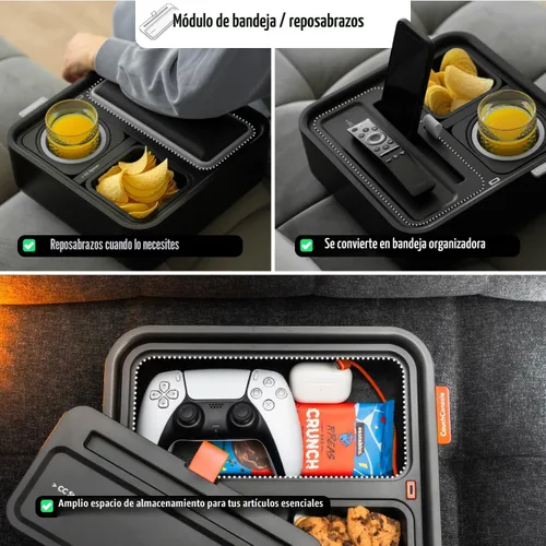 Miniatura 5 de CouchConsole - Bandeja portavasos original para bebidas y aperitivos con reposabrazos, mesa con soporte para teléfono, almacenamiento y organizador