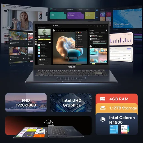 Miniatura 3 de ASUS Vivobook Go 14" FHD Business Laptop, Intel Celeron N4500, 4GB DDR4 RAM, 1.12TB Storage(128GB eMMC & 1TB Docking Station Set), Intel UHD