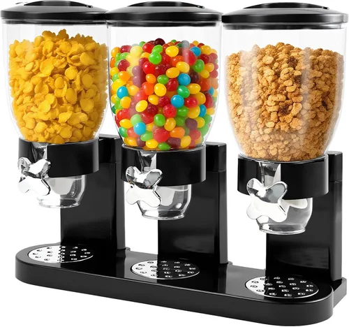 Miniatura 8 de Dispensador de cereales de doble control para encimera, paquete de 2 recipientes de cereales de 2 litros con tapas herméticas, dispensador giratorio